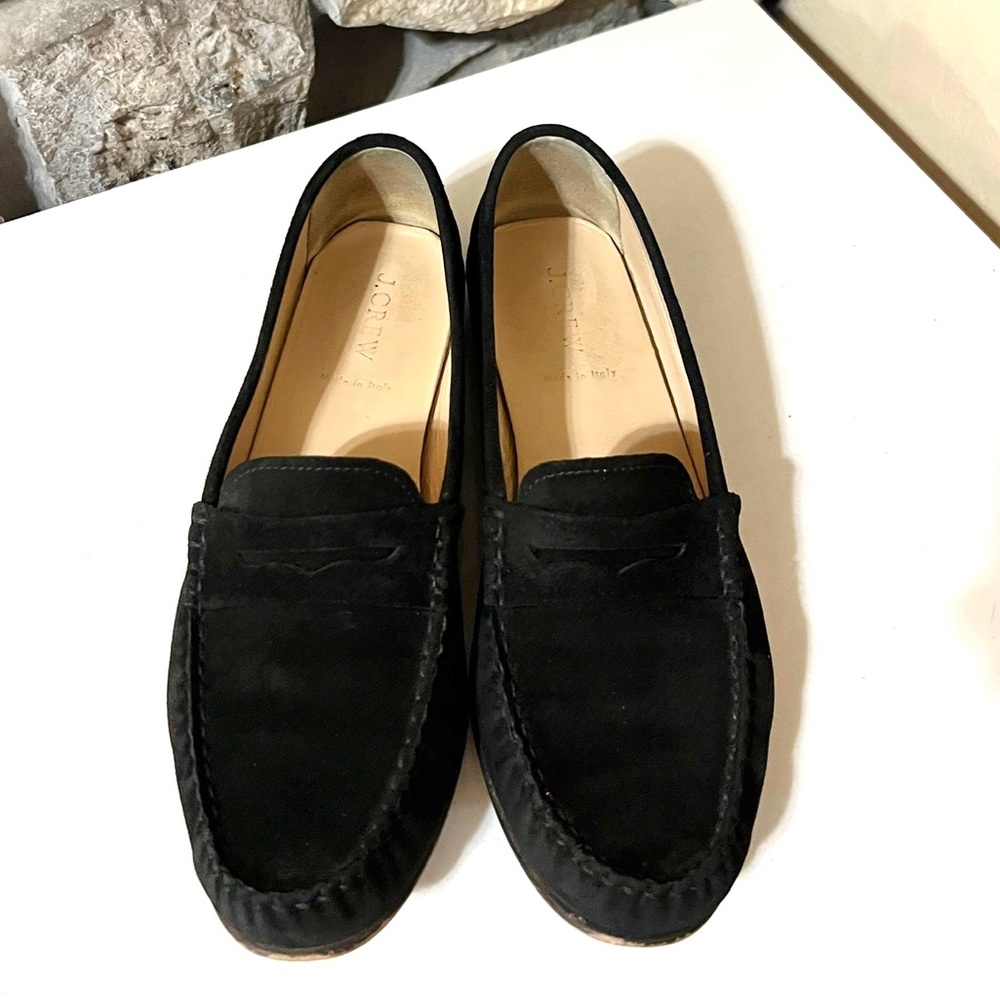 J. Crew Black Slip On Suede Loafers Size 9